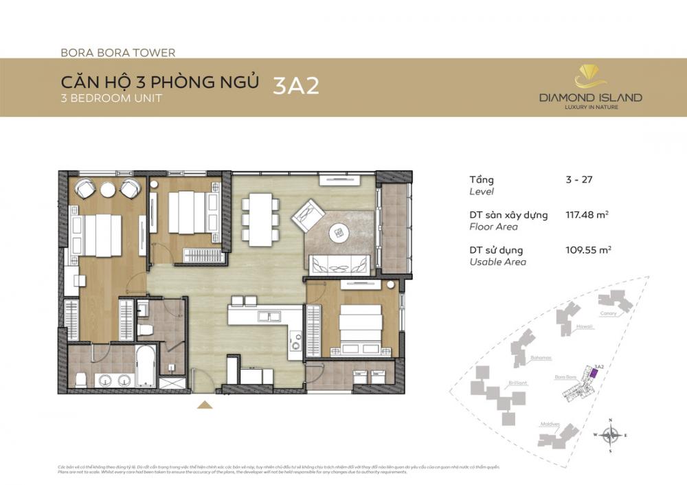 Bán căn hộ 3 phòng ngủ Đảo Kim Cương, tháp Bora Bora, lầu 18, view sông SG, cầu PM, 6.2 tỷ (có VAT) 1847957 4