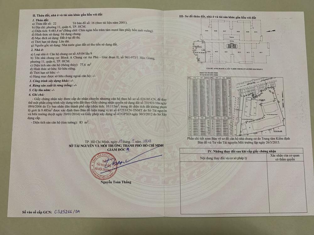 Tôi cần bán căn hộ góc 3PN tầng 9 chung cư An Phú Apartment, Hậu Giang, P11, Quận 6 giá 2tỷ850 LH: 0934868218 2040817 1
