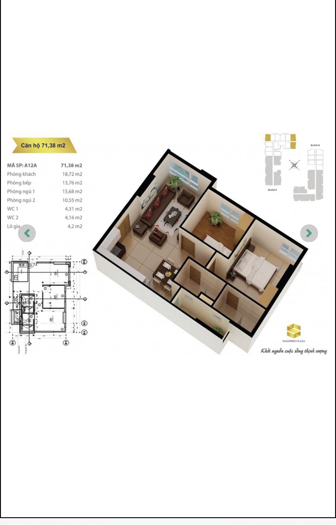 Bán căn hộ chung cư tại Dự án Saigonres Plaza, Bình Thạnh, Sài Gòn diện tích 71,38m2 giá 3150000000 Triệu 2174127 2